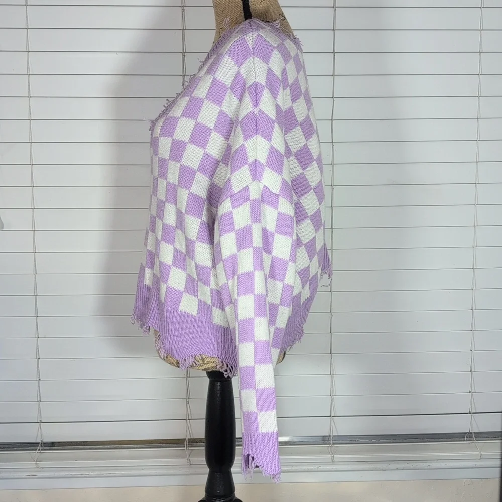 Just Polly Destress Checker Oversized Sweater Size XL - Picture 3 of 5